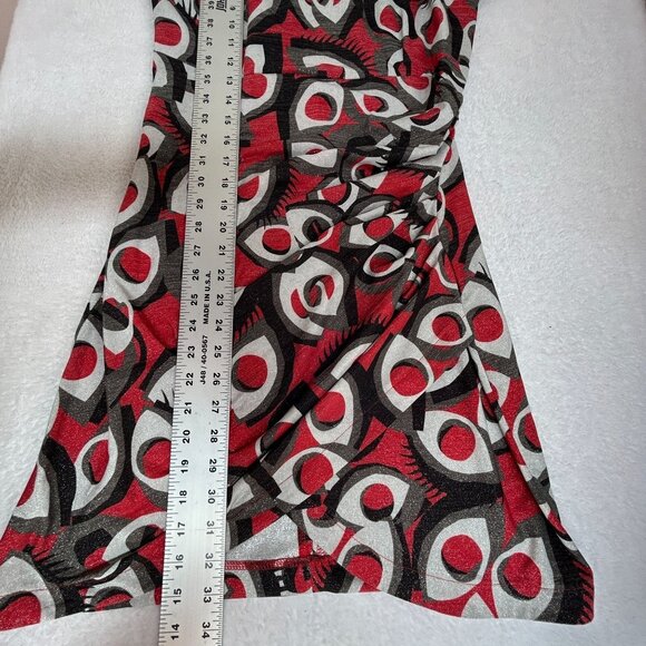 Marc Ellis Womens Abstract Geometric Print Ruched Bodycon Dress Red Red Gray - Picture 9 of 9